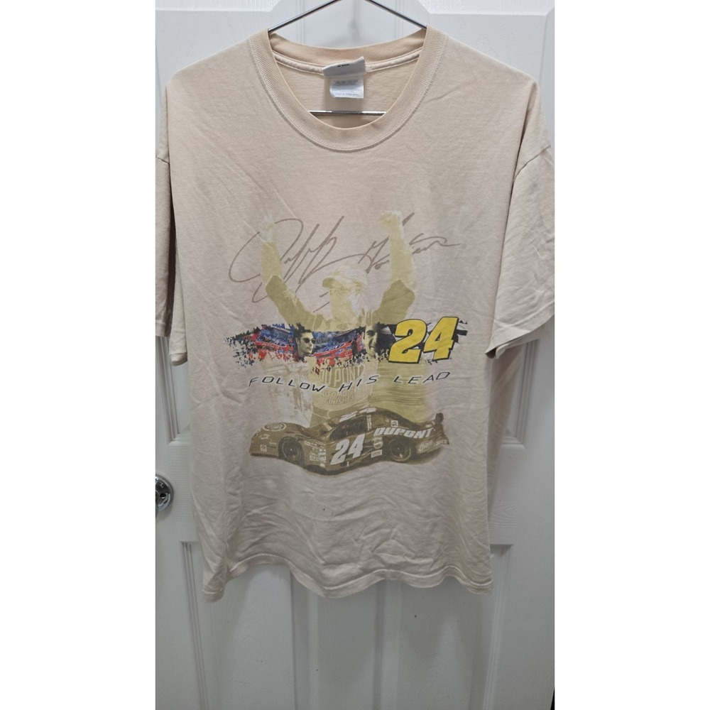 Vintage 2002 Jeff Gordon Dupont NASCAR‎ Winner Takes All Tee Shirt XL Tan